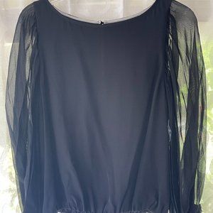 NWT Alice + Olivia  Black Blouse with Sheer Sleaves